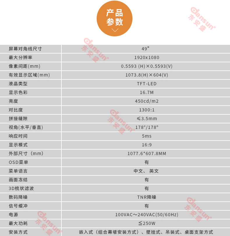 三星LG原裝49寸液晶拼接屏工業級拼縫監控顯示電視墻產品參數 三星LG原裝49寸液晶拼接屏工業級拼縫監控顯示電視墻產品參數